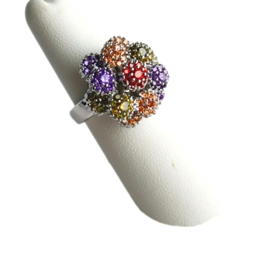 Bouquet of flowers CZ spinning ring 14k white gold overlay Size 8 🆕